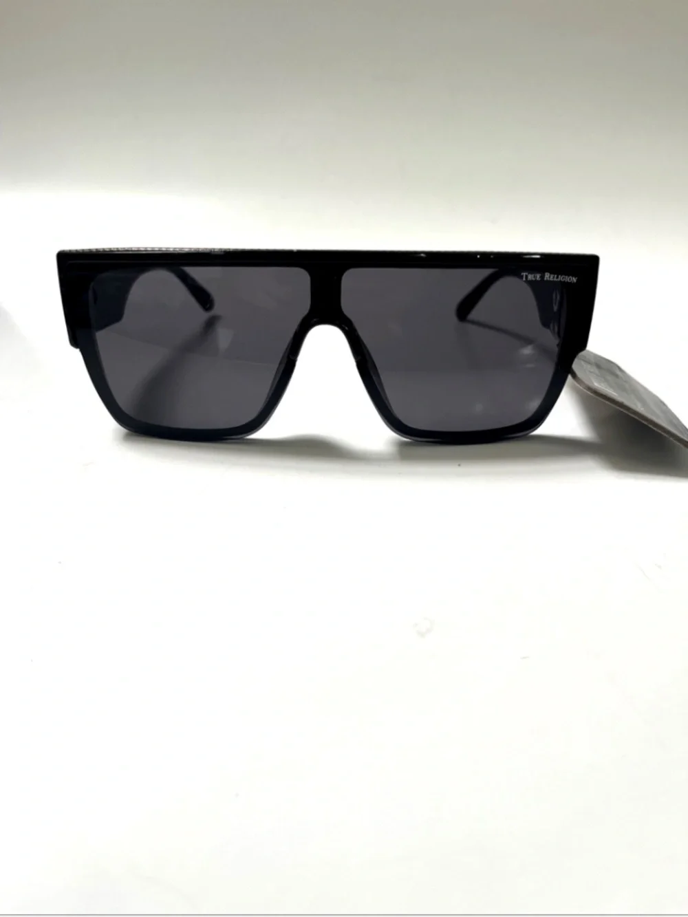 New TRUE RELIGION Shield Sunglasses Black Embossed Logo Acetate Glossy